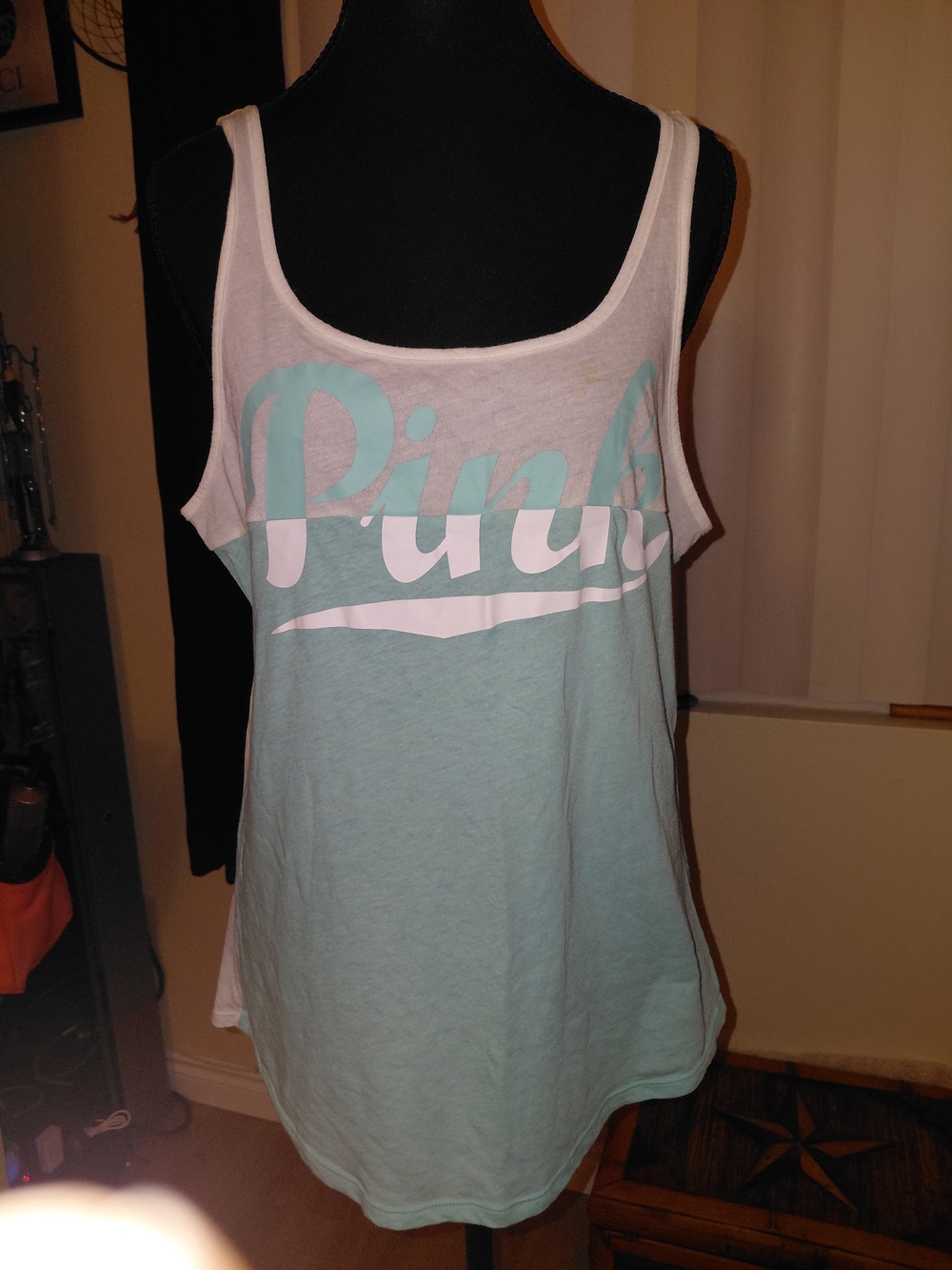 PINK Victoria's Secret Mint & White Scoop Neck Logo Tank